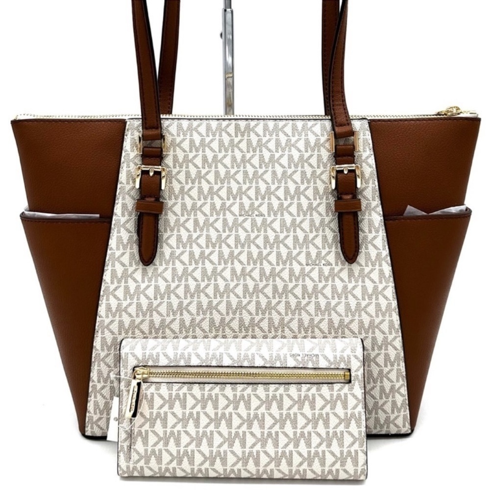 Michael Kors Large Charlotte Tote Bag & Trifold Wallet Vanilla - Picture 5 of 14